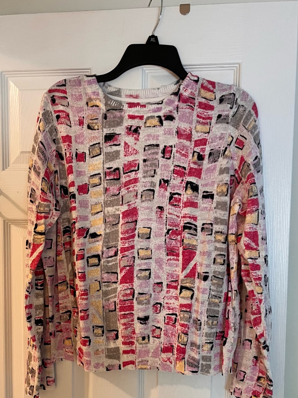 Nic + Zoe Women’s Abstract Pattern Long-Sleeve Light Sweater Top - Pink Multi